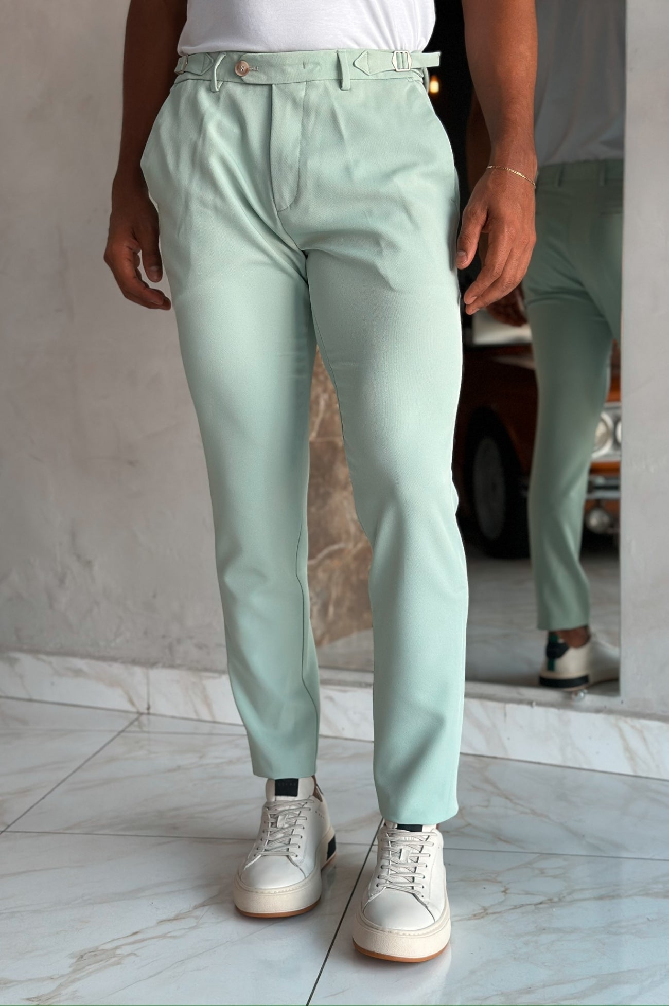 Calça Alfaiataria USERS ALURE com Fivela - Verde Claro