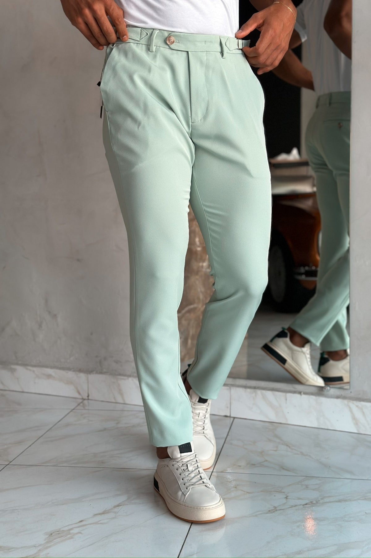 Calça Alfaiataria USERS ALURE com Fivela - Verde Claro