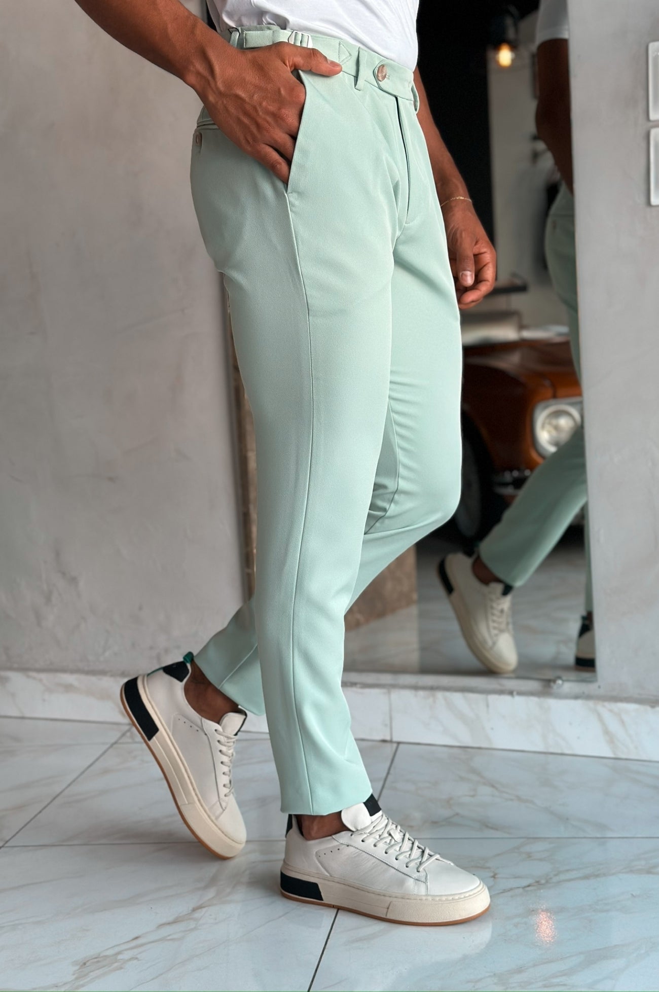 Calça Alfaiataria USERS ALURE com Fivela - Verde Claro