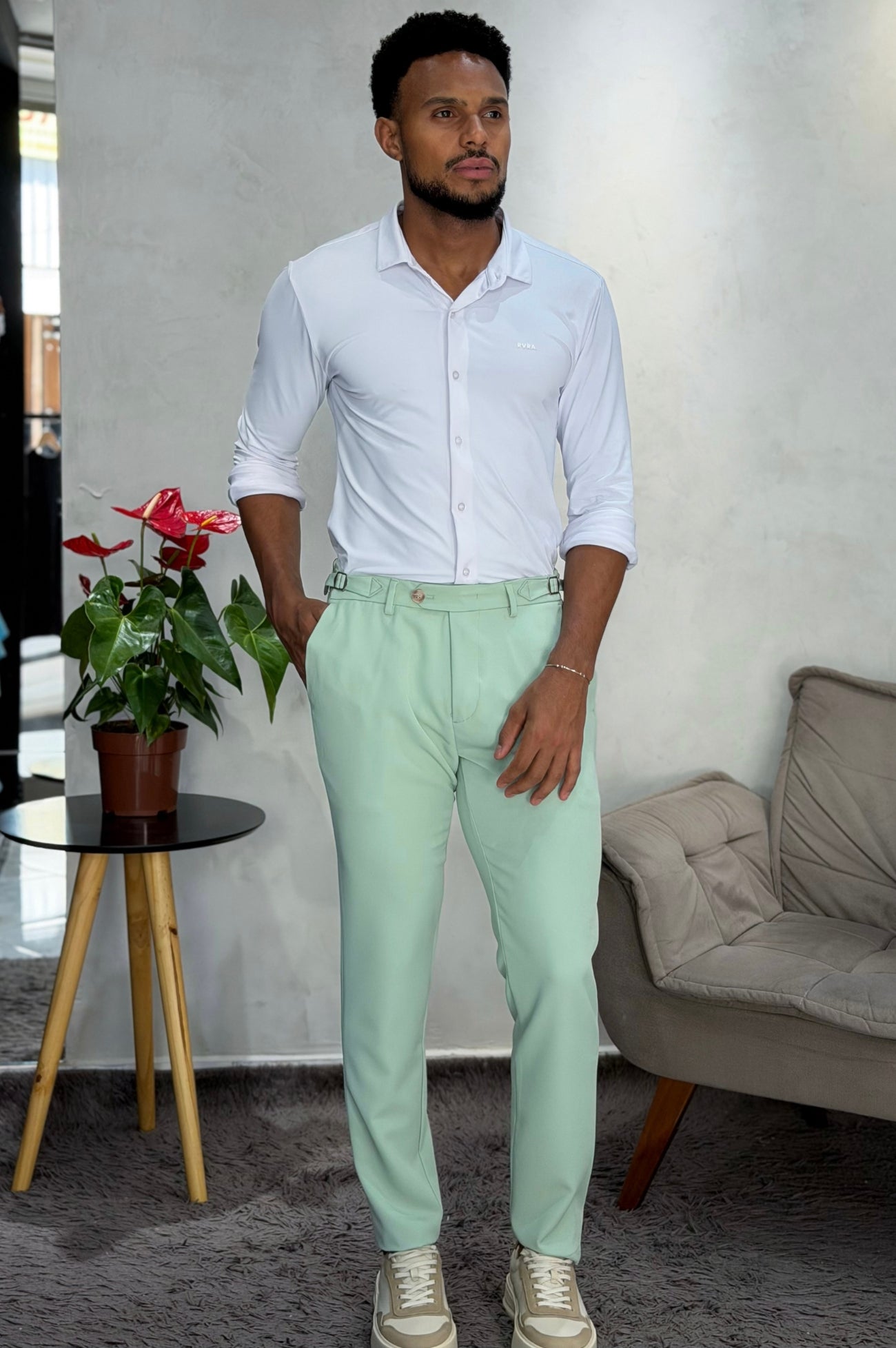 Calça Alfaiataria USERS ALURE com Fivela - Verde Claro