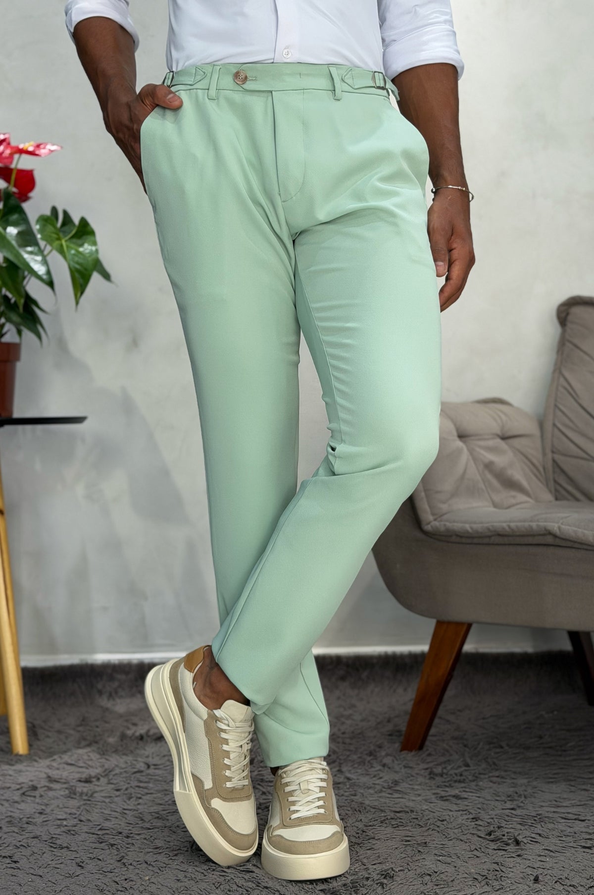 Calça Alfaiataria USERS ALURE com Fivela - Verde Claro