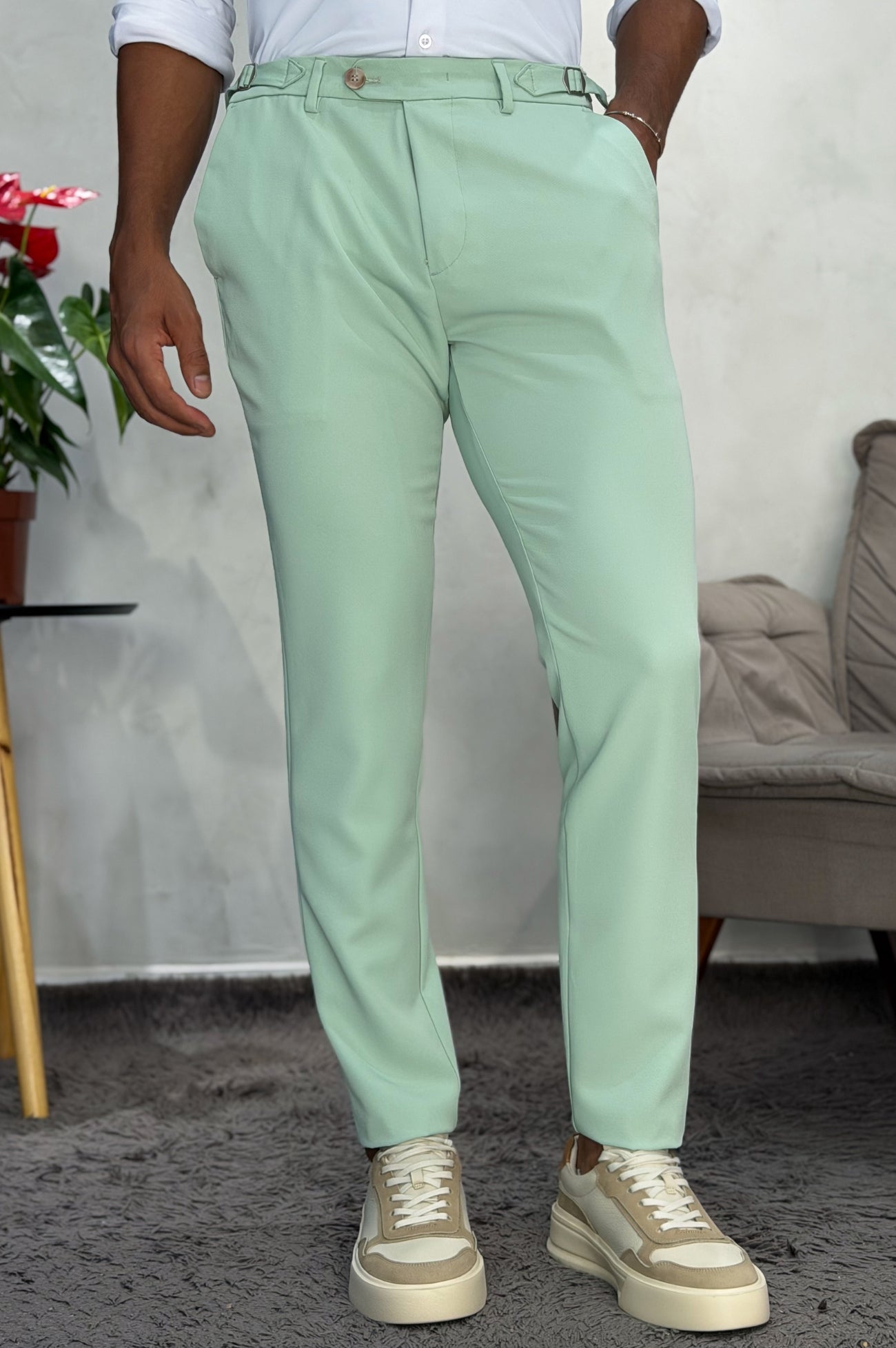 Calça Alfaiataria USERS ALURE com Fivela - Verde Claro