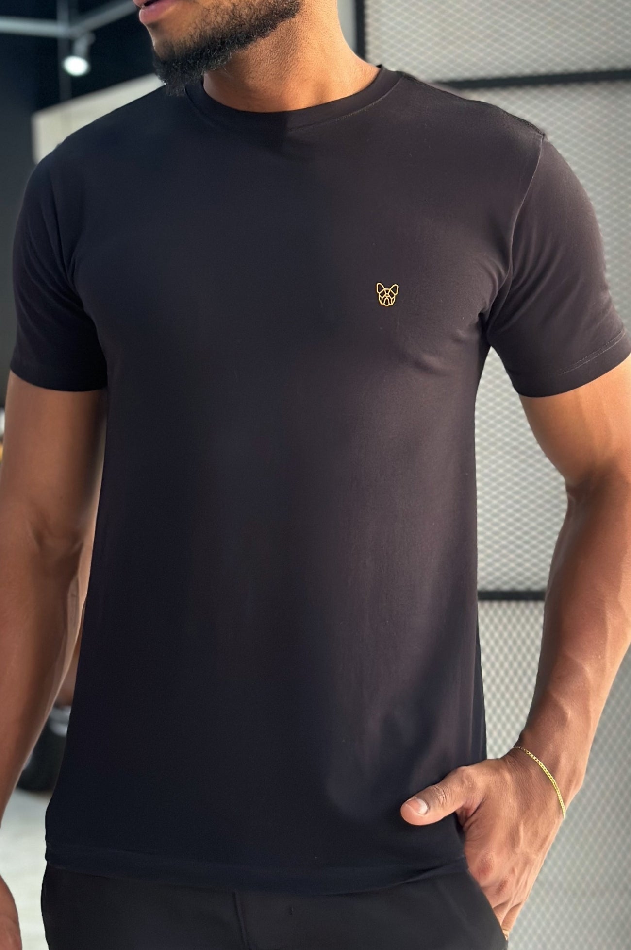 Camiseta Essencial Algodão Egípcio Preto c/ Dourado